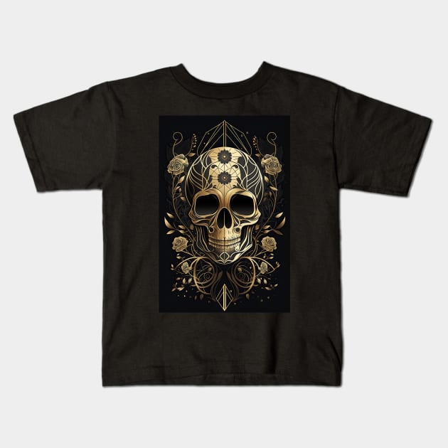 Art Deco Ornate Skull Kids T-Shirt by GaudaPrime31